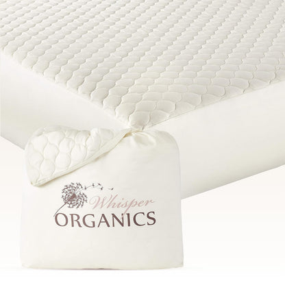 100% Cotton Organic Mattress Pad - Breathable & Cooling Mattress Protector King Size - Premium 300GSM Quilted and Noiseless Machine Washable Organic Mattress Protector (Ivory, King)