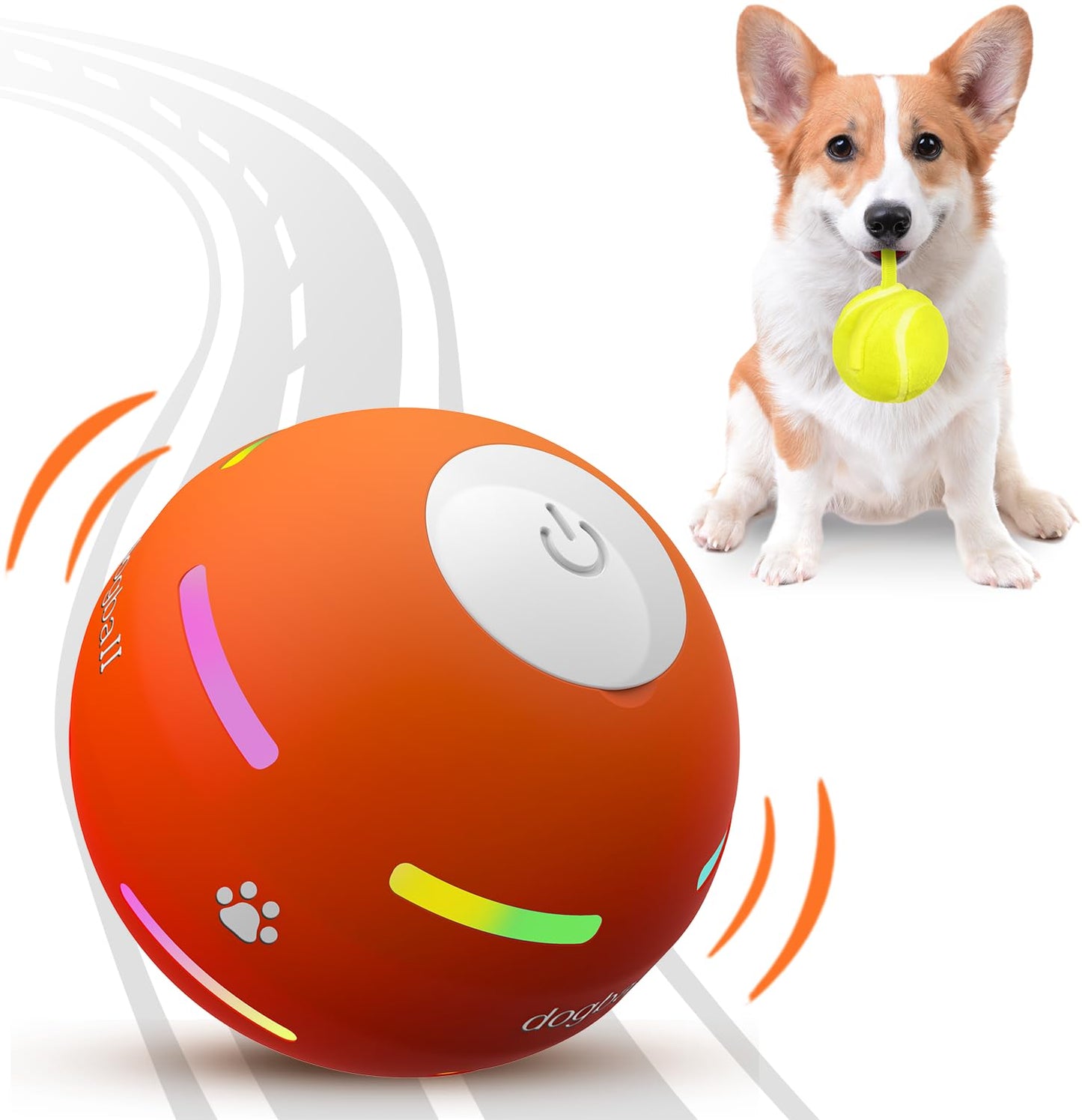 PetDroid Interactive Dog Toys Dog Ball,[2025 Newly Upgraded] Durable Motion Activated Automatic Rolling Ball Toys for/Small/Medium/Large Dogs,USB Rechargeable (Orange)
