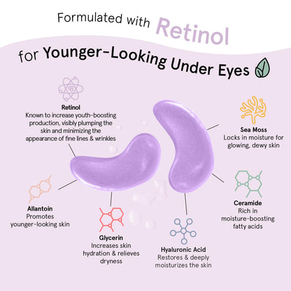 grace & stella Retinol Under Eye Patches for Puffy Eyes and Dark Circles - Restoring Gel Under Eye Masks with Hyaluronic Acid - Vegan Cruelty-Free Skincare, Birthday Gifts for Women (Purple, 24 Pairs)