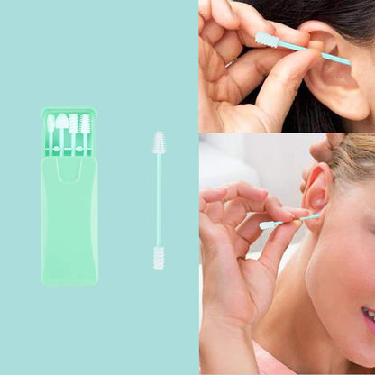 Rnker Reusable Swabs Silicone Cotton Swabs Rough Friction Q-Tip for Ears Cleaning, Love Shape Q-Tip for Cosmetic makeup for women (New 4 pack, Grass Green) Design Upgrade