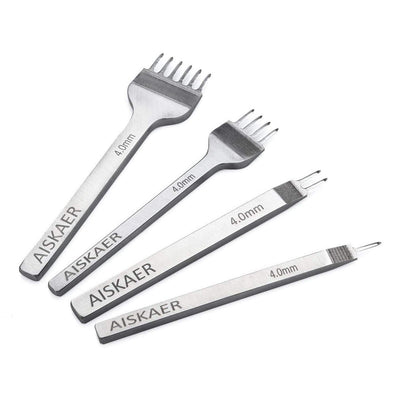 Aiskaer Leather Stitching Punch Set, Diamond Chisel Tools, 4mm White Steel 1/2/4/6 Prong for Leather Craft DIY