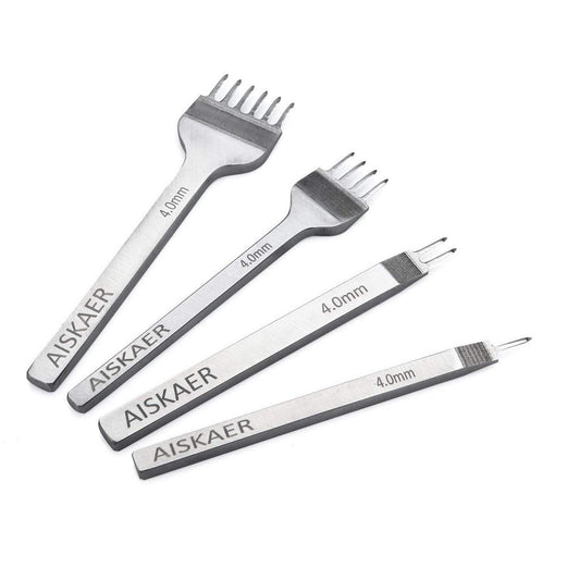 Aiskaer Leather Stitching Punch Set, Diamond Chisel Tools, 4mm White Steel 1/2/4/6 Prong for Leather Craft DIY