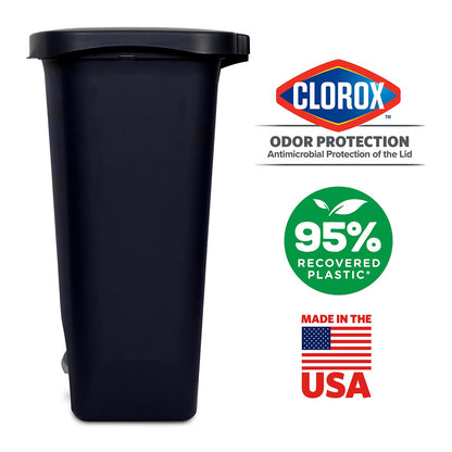 Glad 13 Gallon Trash Can | Plastic Kitchen Waste Bin with Odor Protection of Lid | Hands Free with Step On Foot Pedal and Garbage Bag Rings, Black