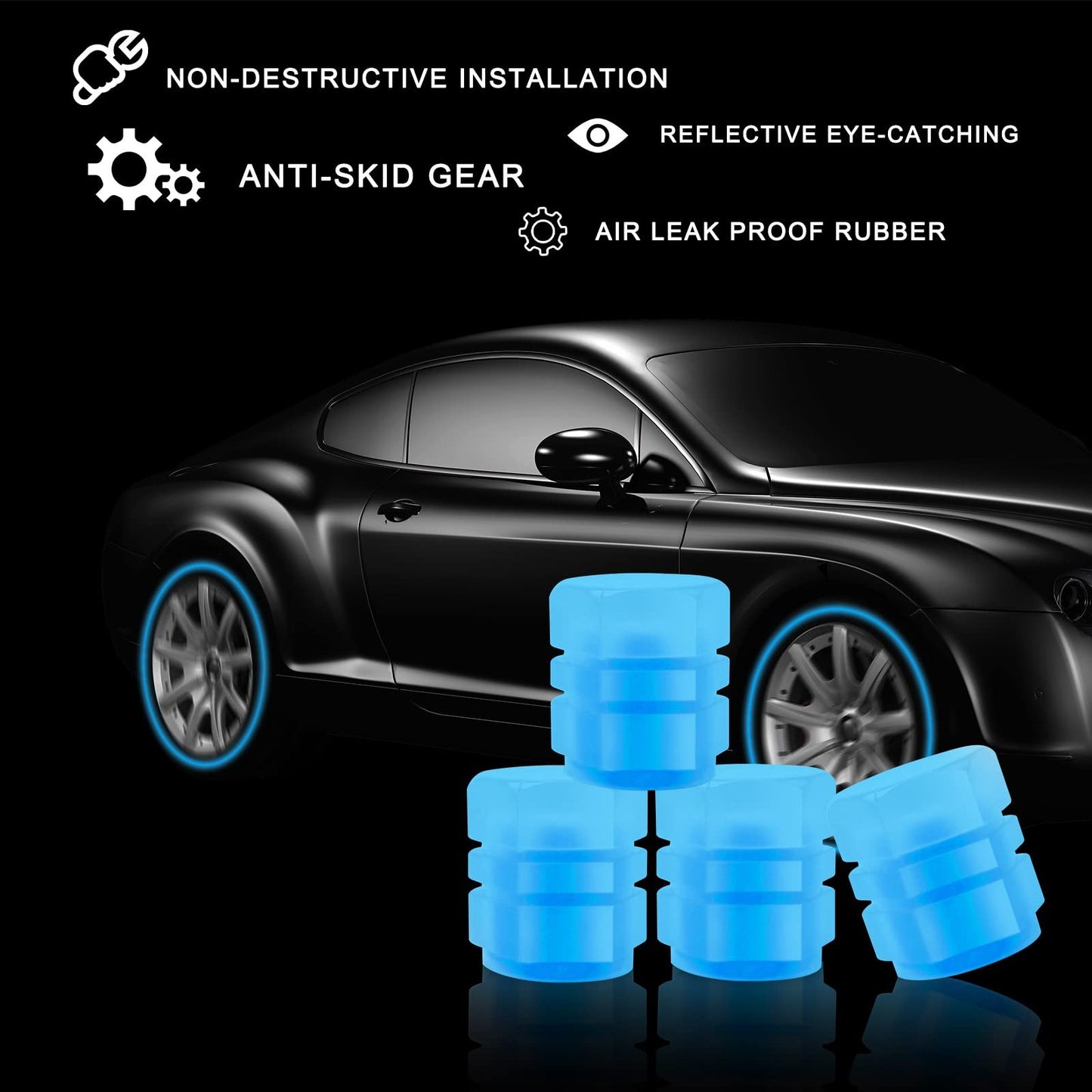 Miytsya 4 PCS Luminous Wheels Cap Tire Valve Stem, Glow Luminous at Night, Air Caps Cover Fluorescent, Illuminated Auto Car Wheel Valve Stem Caps Cover for Car, Motorcycles, Truck, Vehicle (Blue)