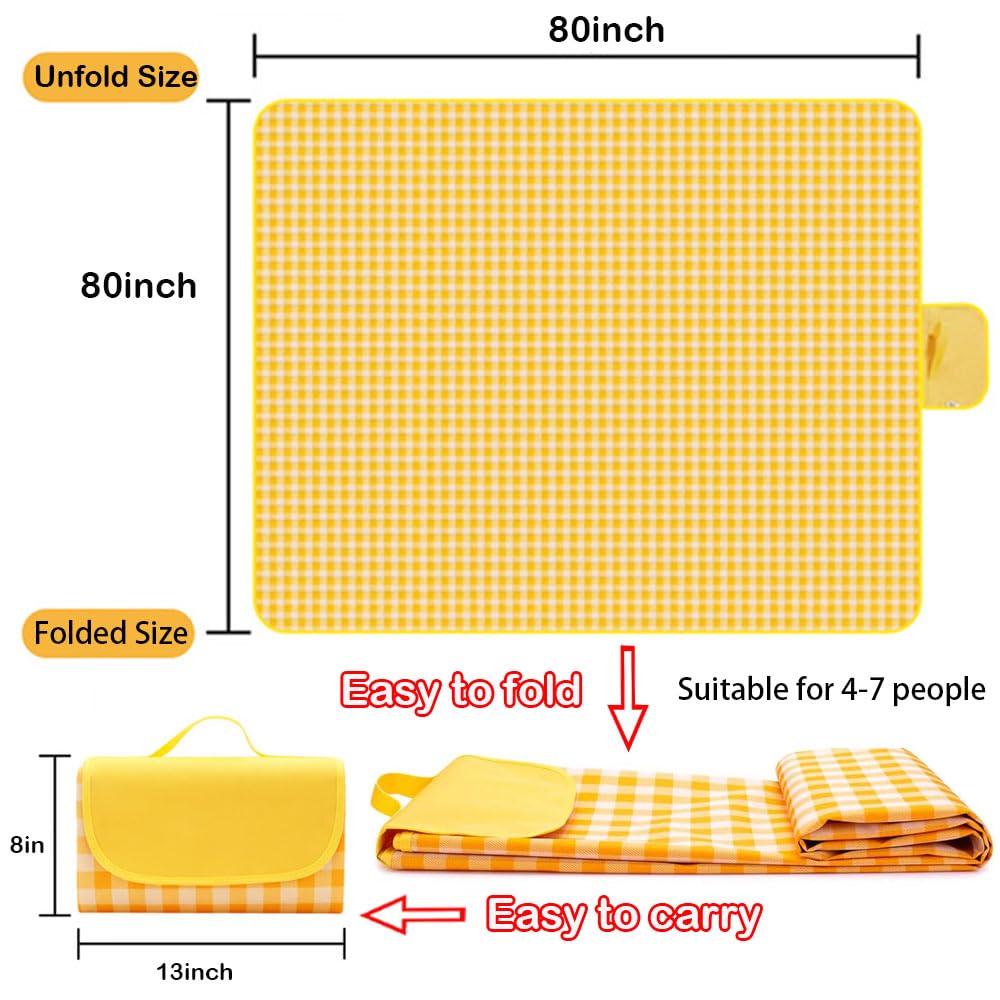 LRUUIDDE Extra Large 80"x 80" Beach Blanket, Outdoor Picnic Blankets, Waterproof Sandproof Portable Blankets, Foldable and Lightweight for Spring Summer Camping, Beach, Park