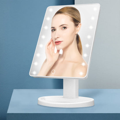 KOOKIN Lighted Vanity Makeup Mirror 16 Led Lights 180 Degree Rotation Lighted Mirror Touch Screen Adjusted Brightness Desk Mirrors USB Dual Supply Bathroom Beauty Cosmetic Mirrors (White)