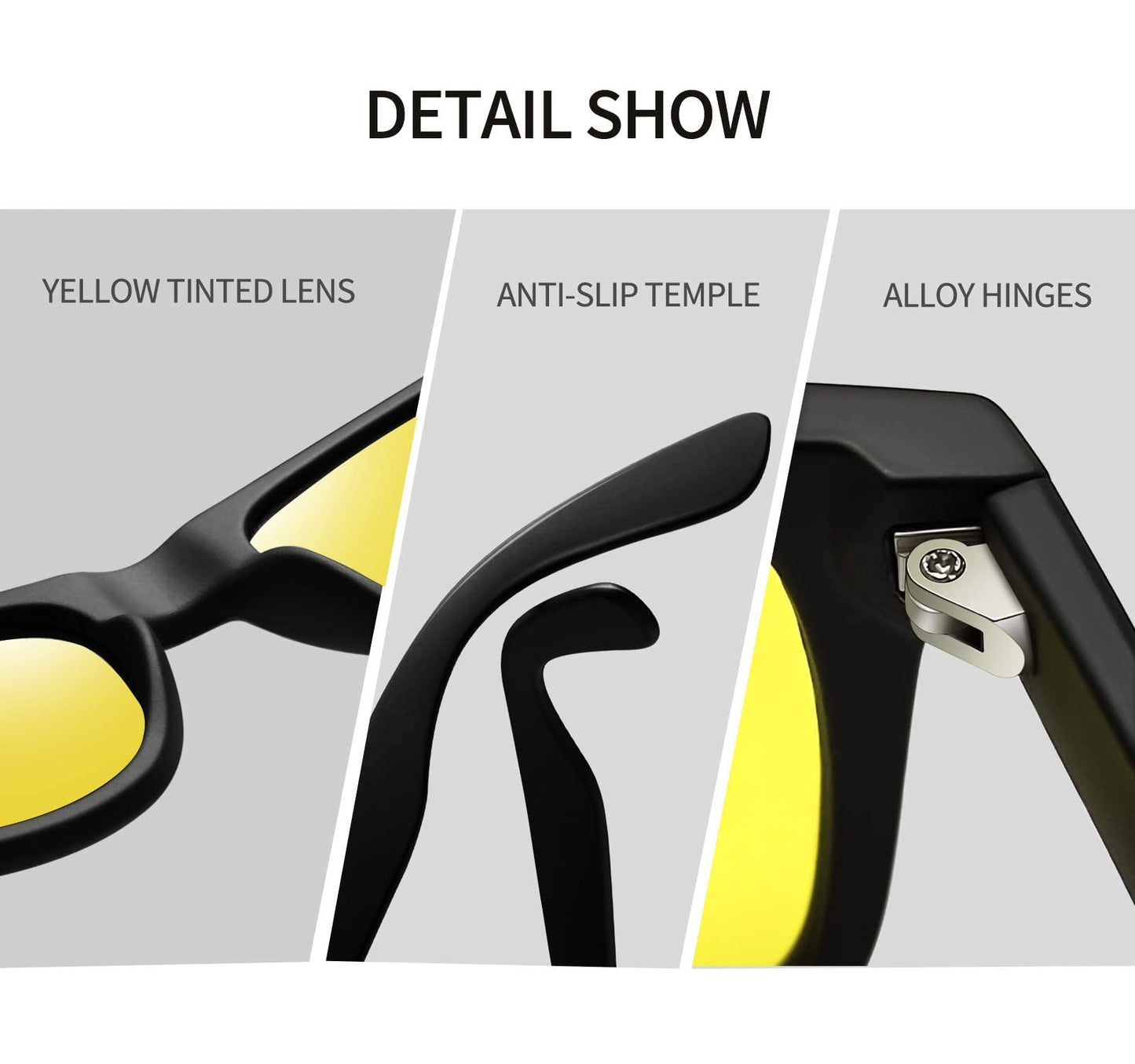 KANASTAL Night Vision Glasses Men Women Fashion Square Nighttime Driving Glass Anti Glare Non-polarized Yellow Lens Classic Trendy Accessories