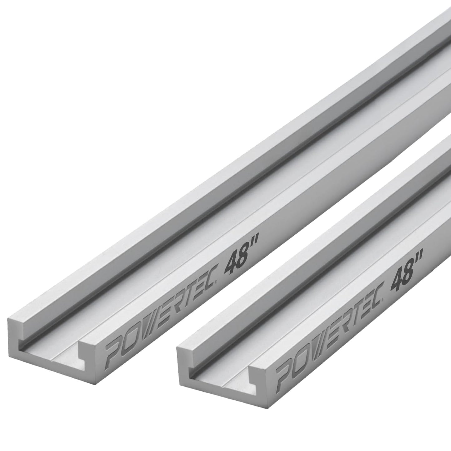 POWERTEC 48" Miter T Track for Router Table, Works With Table Saw Sled, Miter Gauge, Featherboard, Miter Bar, and other T Track Accessories for woodworking, 2PK (71167-P2)