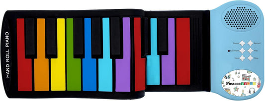 PicassoTiles® PT49 Kid's 49-Key Flexible Roll-Up Educational Electronic Digital Music Piano Keyboard w/Recording Feature, 8 Different Tones, 6 Educational Demo Songs & Build-in Speaker - Rainbow