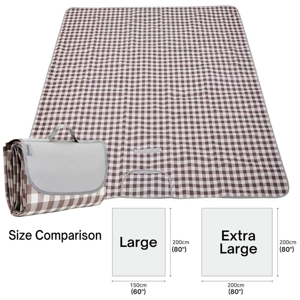 LRUUIDDE Extra Large 80"x 80" Beach Blanket, Outdoor Picnic Blankets, Waterproof Sandproof Portable Blankets, Foldable and Lightweight for Spring Summer Camping, Beach, Park (Brown, 80x80 in)