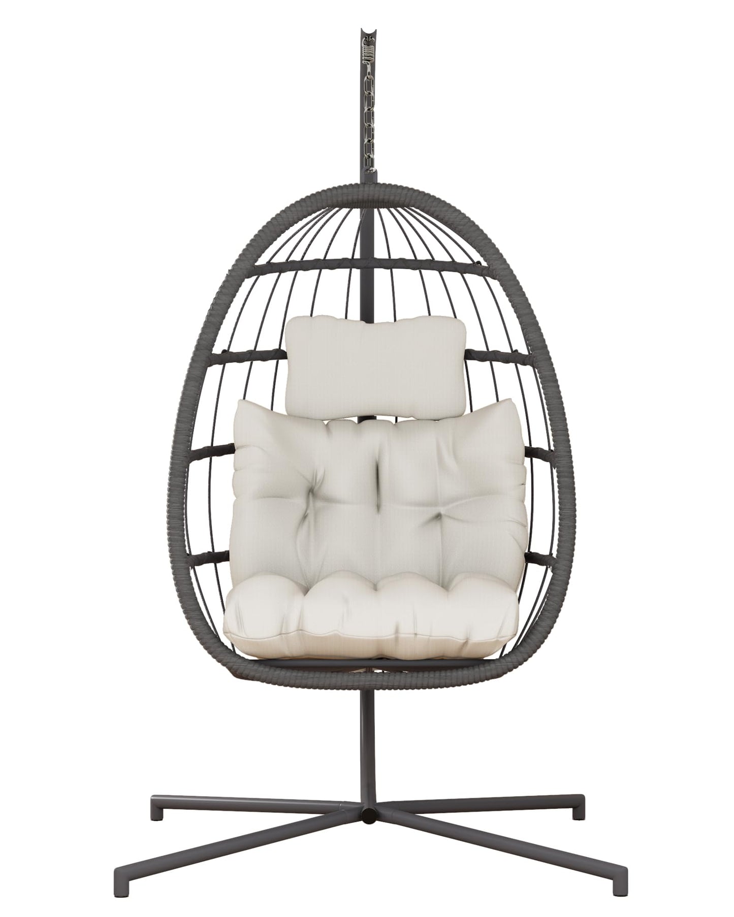 HWB Hanging Egg Chair with Stand, Patio Wicker Hammock Egg Swing Chair with Cushion for Bedroom Garden Indoor Outdoor (Beige)