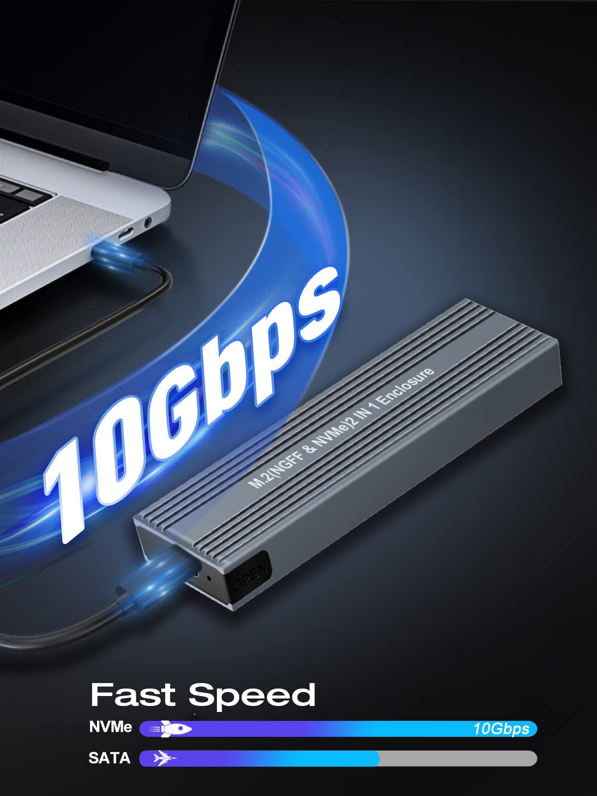 M.2 NVME SATA SSD Enclosure Adapter ,V VCOM USB 3.2 Gen 2 10Gbps NVMe PCI-E 6Gbps SATA M-Key / B+M Key Solid State Drive External Adapter with UASP Trim, for SSDs 2242 2260 2280