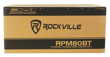 Rockville RPM80BT 2400W Powered 8 Channel Mixer/Amplifier, Bluetooth, EQ, Reverb/Delay, USB, Phantom Power, for Live Sound and Studio Use