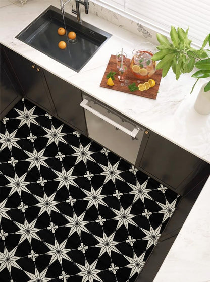 RomDeco Peel and Stick Floor Tiles: 10pc 11.81 * 11.81in Waterproof Vinyl Flooring Black and White, Easy to Install Self-Adhesive Tile Sticker for Bathroom, Kitchen, and Bedroom