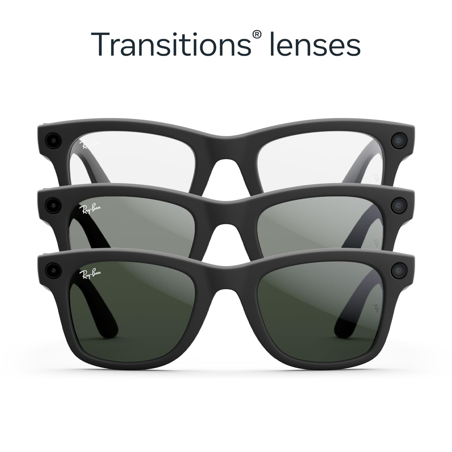 Ray-Ban Meta Glasses, Wayfarer, Matte Black Frames, Clear to Graphite Green Transition Lenses