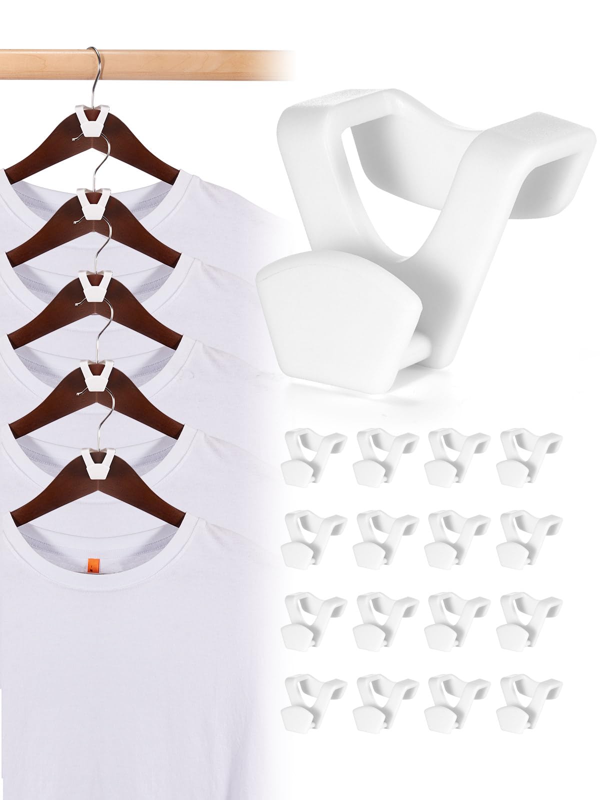 HOUSE DAY Space Saving Hangers 20 Pack, Clothes Hanger Connector Hooks, Heavy Duty Closet Space Saver, Small Space Solutions, Cascading Dorm Room Closet Organizer and Storage - White