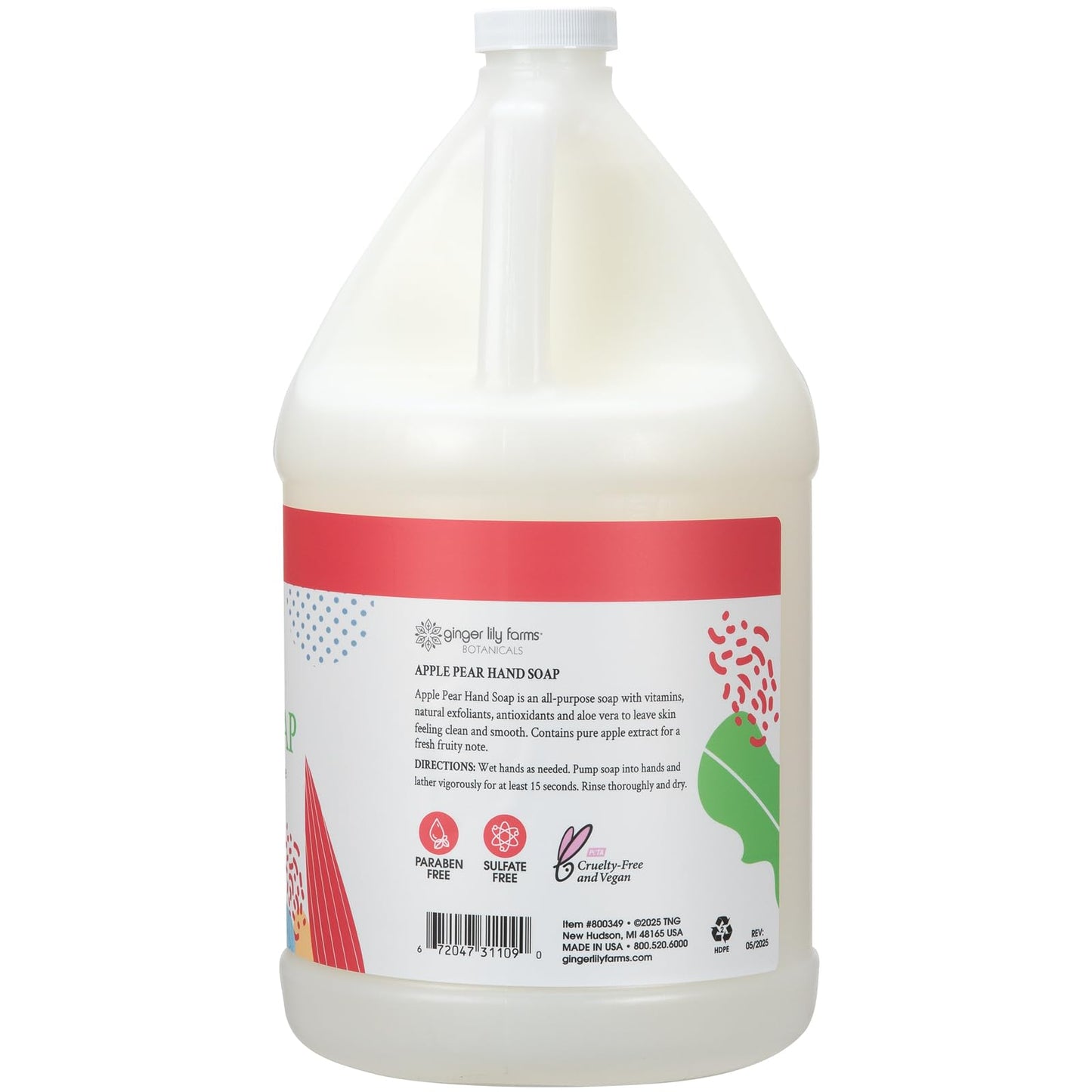 Ginger Lily Farms Botanicals All-Purpose Liquid Hand Soap Refill, 100% Vegan & Cruelty-Free, Apple Pear Scent, 1 Gallon (128 fl. oz.)