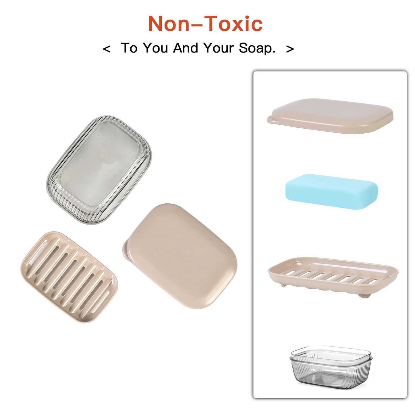 Quatish Bar Soap Holder Dish, Leakproof Travel Soap Case for Shower, Portable Travel Size Toiletries Camping Essentials for Gym, Dorm, Bathroom, Khaki