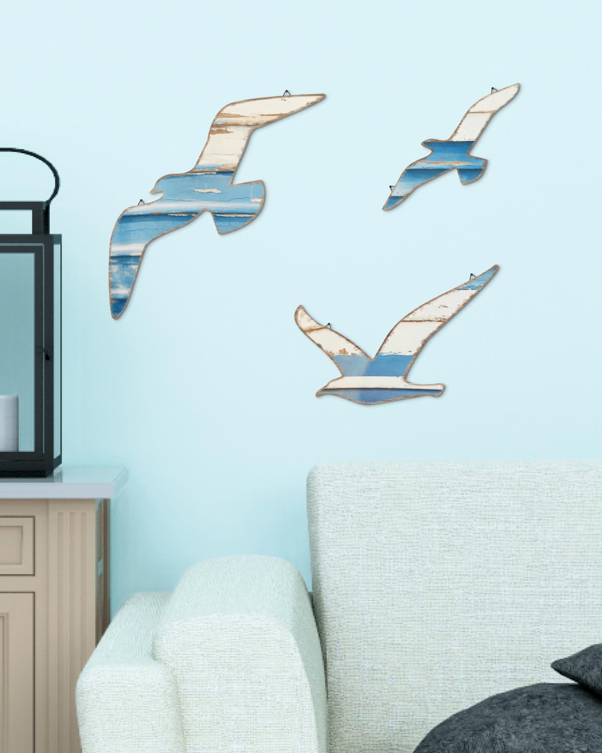 Putuo Decor 3pcs Seagull Wall Hanging, Nautical Wall Decor Sea Bird Wooden Art, Seagulls Decor for Beach Room Decor Lake House Bathroom Beach Art Decor Nautical Wall Decal Nursery