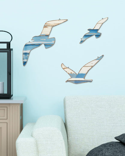 Putuo Decor 3pcs Seagull Wall Hanging, Nautical Wall Decor Sea Bird Wooden Art, Seagulls Decor for Beach Room Decor Lake House Bathroom Beach Art Decor Nautical Wall Decal Nursery