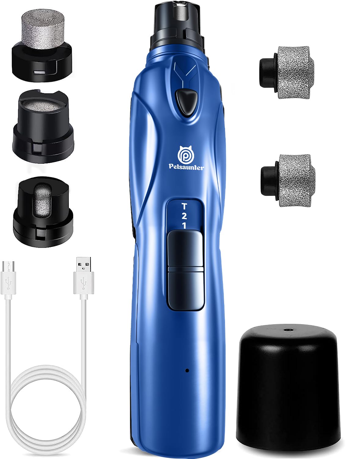 Petsaunter Dog Nail Grinder, 3 Grinding Heads, 2-Speed, LED Light, Touch-Switch, Quiet, Low-Vibration, Dog Nail Trimmers for Large, Medium, Small Dogs & Cats with Hard/Thick Nails (U-Dark Blue)