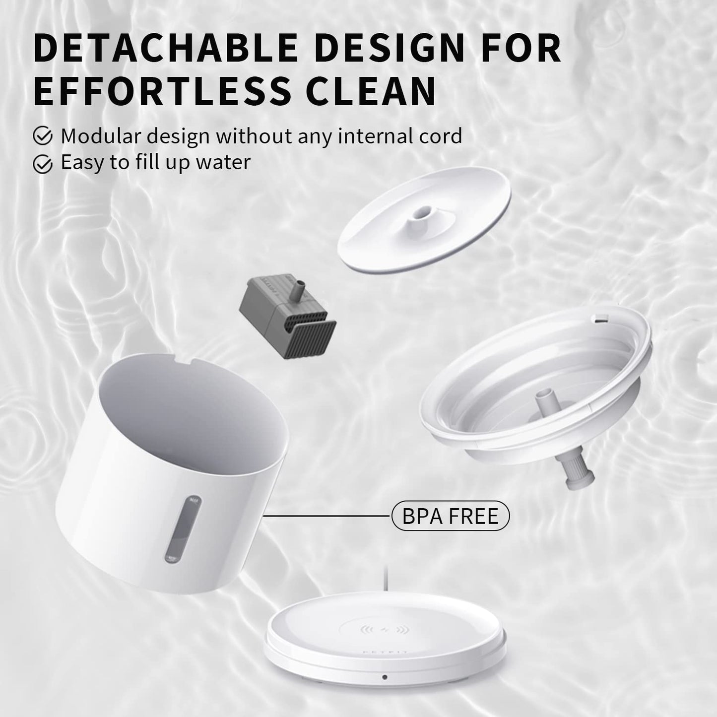 PETKIT EVERSWEET Solo 2 Cat Water Fountain with Wireless Pump, Ultra Quiet 70oz/2L Pet Water Fountain for Cats and Dogs Inside, 3 Working Modes, Visualization Window, App Control