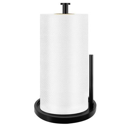 Paper Towel Holder Countertop, Standing Paper Roll Holder with Anti Slip Weighted Base, Stainless Steel Freestanding Paper Towel Holder for Kitchen, Black