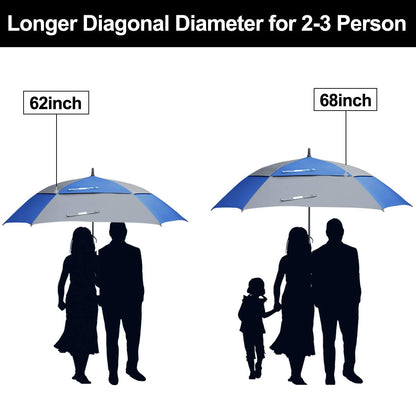 G4Free Extra Large Golf Umbrella 68 inch Square Vented Windproof Auto Open Double Canopy Oversized Stick Umbrella