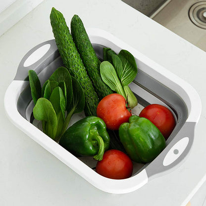 QiMH Collapsible Cutting Board - Foldable Multi-function Dish Tub - Washing and Draining Veggies Fruits Food Grade Sink Storage Basket(8.5 Quart) - New Kitchen and Camping Essentials(Knife Included)