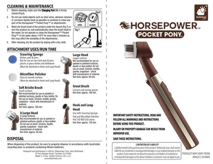 Horsepower Pocket Pony, AS-SEEN-ON-TV, Waterproof, Cordless, Pocket-Sized, Oscillating Power Scrubber, Deep Clean, Tight Spaces, Rechargeable, Grout Lines, Corners & Detailing, 5 Brush Heads & LED