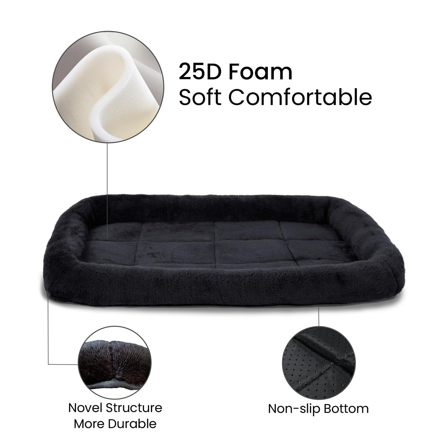 Patas Lague Bolster Dog Bed for Extra Small Dogs 16''x12'', Soft Warm Foam Pet Sofa Bed, Machine Washable Pet Cat Crate Mat for Toy Breeds, Black