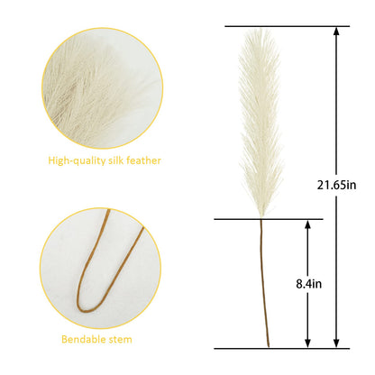 obbsie 50PCS Faux Pampas Grass, 21.6" Short Artificial Pompous Grass Floral Fake Pompas Grass Branches Vase Filler Flower Arrangement for Home Wedding Boho Decor, Beige