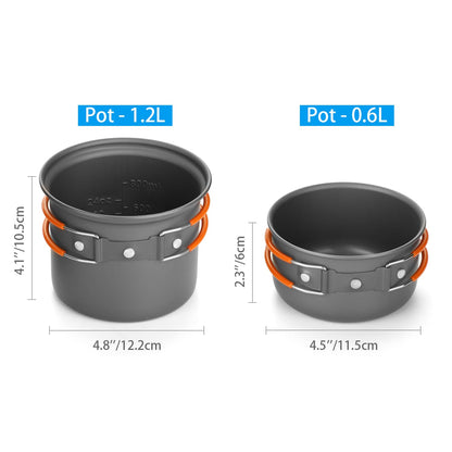 Odoland 6pcs Camping Cookware Mess Kit with Lightweight Pot, Stove, Spork and Carry Mesh Bag, Great for Backpacking Outdoor Camping Hiking and Picnic