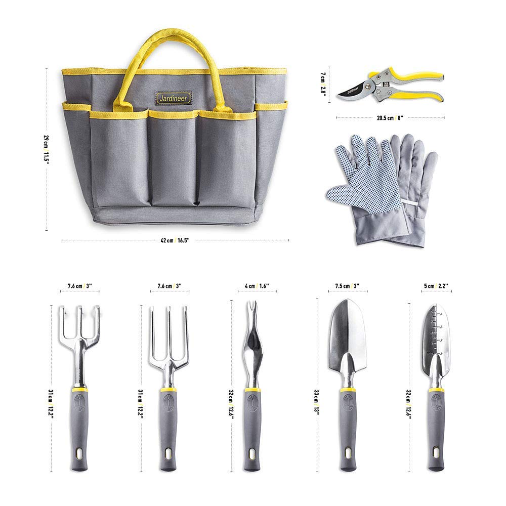 Jardineer Garden Tools Set, 8PCS Heavy Duty Garden Tool Kit with Outdoor Hand Tools, Garden Gloves and Storage Tote Bag, Gardening Tools Gifts for Women and Men