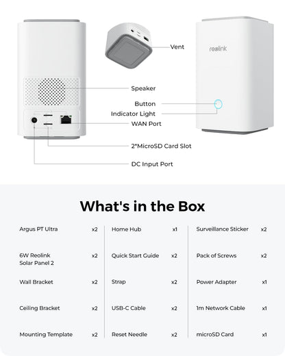 REOLINK 4K Solar Security Camera Outdoor, Encrypted Local Storage Camera System, 360° Pan Tilt, Smart Detection, No Monthly Fee, Home Hub with 4X PT Ultra + Solar Panel