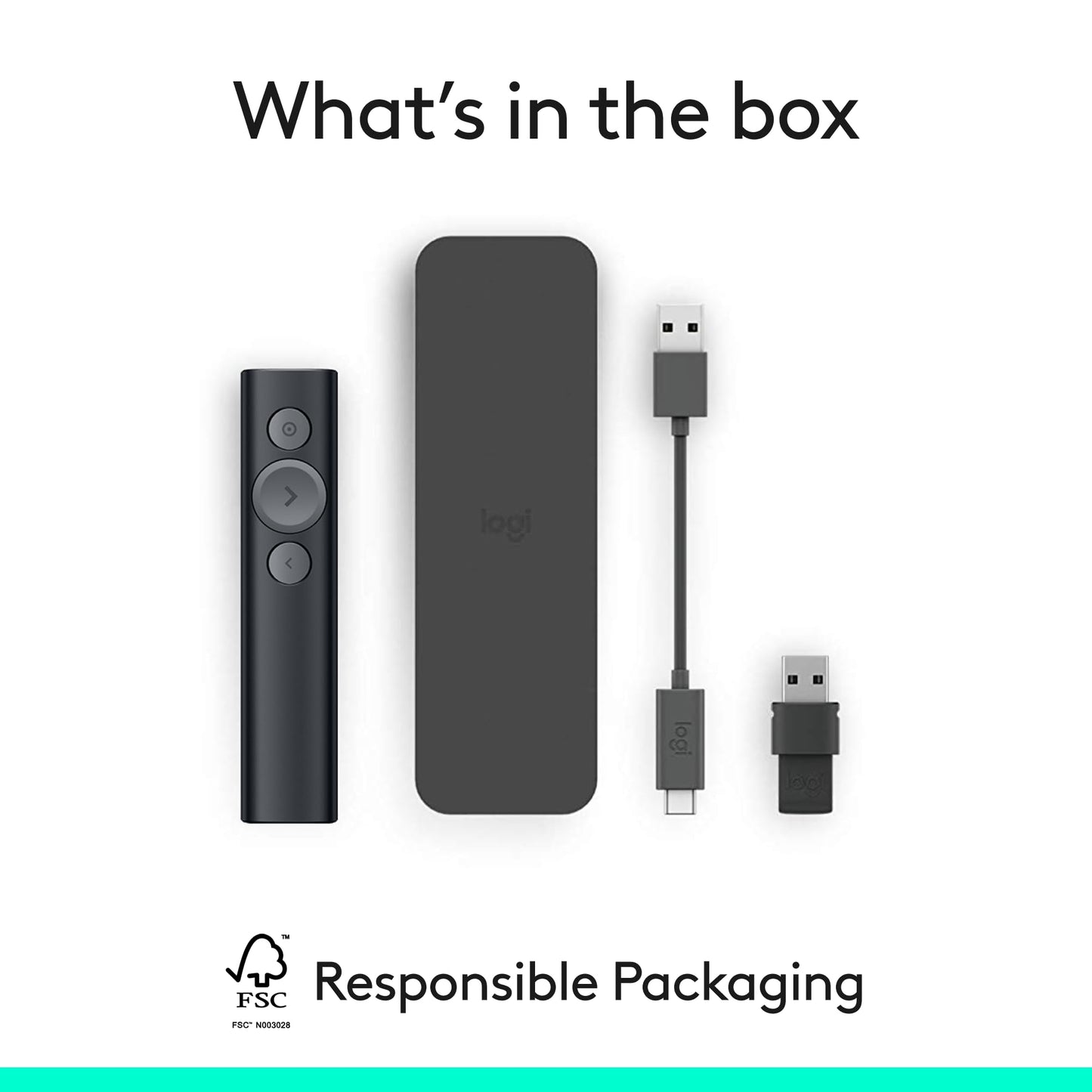 Logitech Spotlight Presentation Remote - Universal Wireless Presentation Clicker with Laser Pointer, Advanced Digital Highlighting, Bluetooth, 30 m Range and Quick Charging - Black