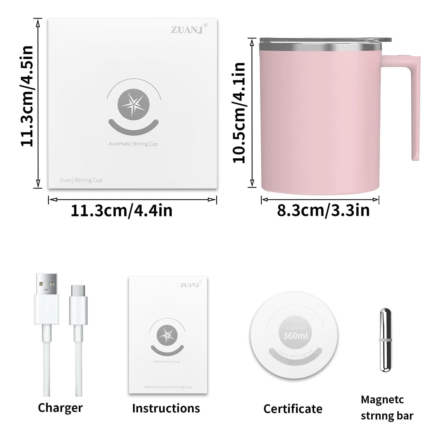 FOXNSK Self Stirring Coffee Mug 12.2 oz, Electric Mixing Cup with Magnetic Stirrer & Anti-Sedimentation, Rechargeable Travel Mug for Coffee, Milk, Hot Cocoa (Pink)