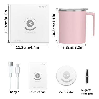 FOXNSK Self Stirring Coffee Mug 12.2 oz, Electric Mixing Cup with Magnetic Stirrer & Anti-Sedimentation, Rechargeable Travel Mug for Coffee, Milk, Hot Cocoa (Pink)