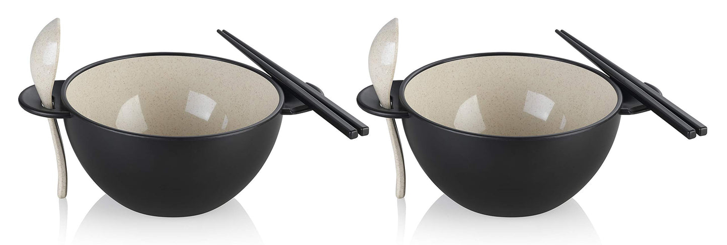 Ozeri Earth Ramen Bowl Set, Made from Plant-Derived and Other Natural Materials,993 ml, One Size, Black with Beige, 6-Piece