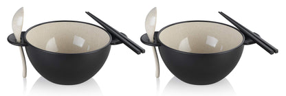 Ozeri Earth Ramen Bowl Set, Made from Plant-Derived and Other Natural Materials,993 ml, One Size, Black with Beige, 6-Piece