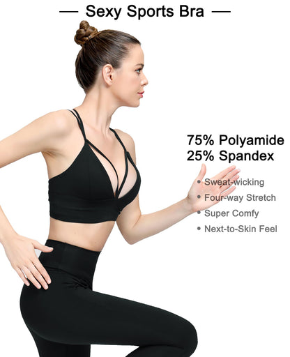 MotoRun Womens Push-Up Padded Strappy Sports Bra Cross Back Wirefree Fitness Yoga Top Maroon&Black 2 Packs, Medium