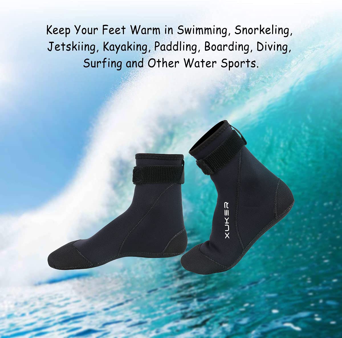 XUKER Neoprene Water Socks 3mm, Sand Proof Beach Volleyball Socks Diving Socks for Outdoor Water Sports