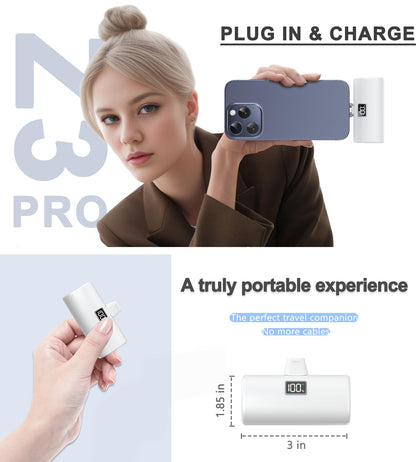 Portable Charger, 6000mAh for iPhone 15 16 Power Bank, USB-C Portable Phone Charger with Fast Charging (20W), Mini Battery Pack for iPhone 15 Pro/15 Plus/15 Promax/Samsung/Huawei Andriod - White