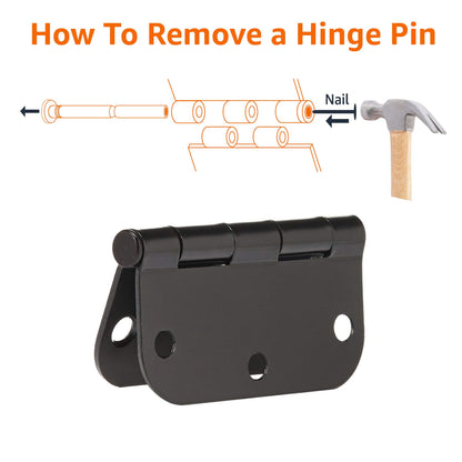 Amazon Basics Sturdy Rounded 5/8 Radius Interior Door Hinges, 3.5" x 3.5", 18 Pack, Matte Black