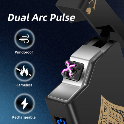 LcFun Electric Lighter Rechargeable USB, Dual Arc Plasma Lighter, Windproof Flameless Electronic Lighters, Pocket Metal Lighters with LED Battery Indication for Candles, Camping (Black Ace)