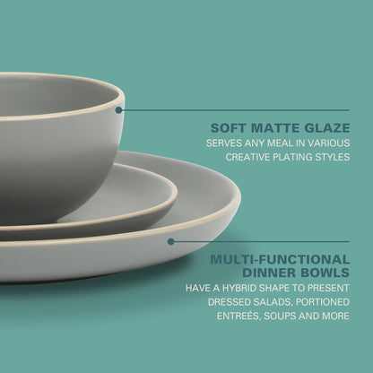 Gibson Home Rockaway 12-Piece Dinnerware Set Service for 4, Grey Matte -