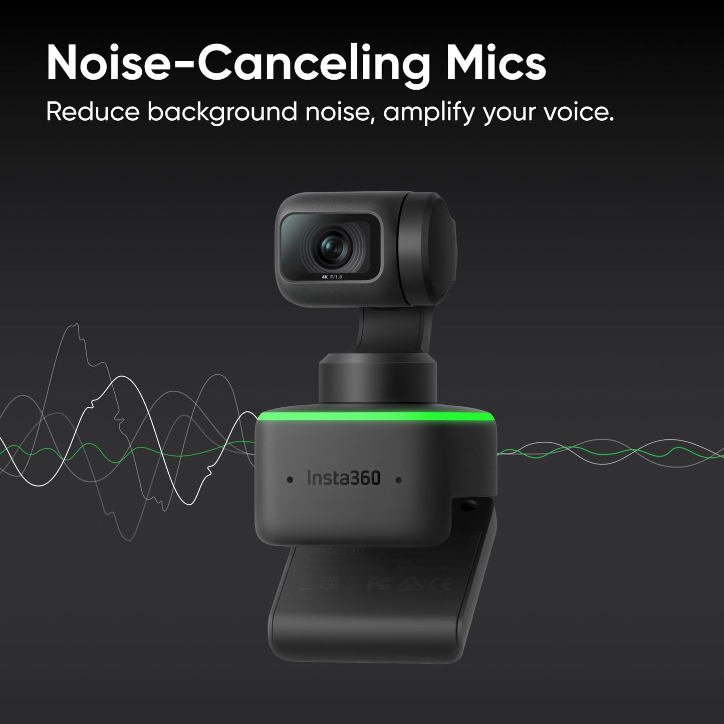 Insta360 Link - PTZ 4K Webcam with 1/2" Sensor, AI Tracking, Gesture Control, HDR, Noise-Canceling Microphones, Specialized Modes, Webcam for Laptop, Video Camera for Video Calls, Live Streaming