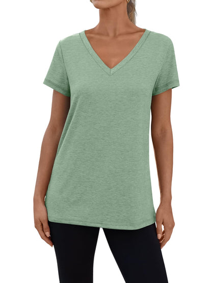 3 Pack V Neck T Shirts for Women Short Sleeve Tshirts Summer Casual Tops Loose Fit Basic Tees GreenRedBlack XL