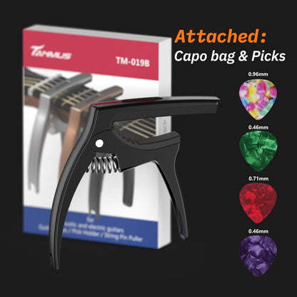 Guitar Capo,TANMUS 3in1 Zinc Metal Capo for Acoustic and Electric Guitars (with Pick Holder and 4Picks),Ukulele,Mandolin,Banjo,Guitar Accessories