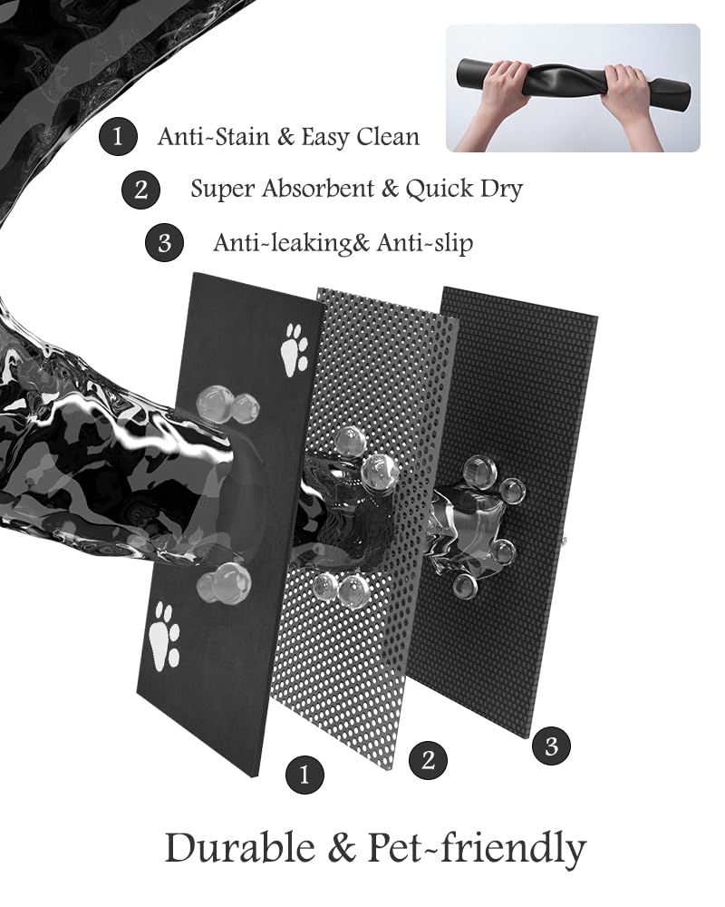 Pet Feeding Mat-Absorbent Dog Mat for Food and Water Bowl-No Stains Quick Dry Water Dispenser Mat-Dog Accessories Pet Supplies-Bowl for Messy Drinkers（Black,16"x24"